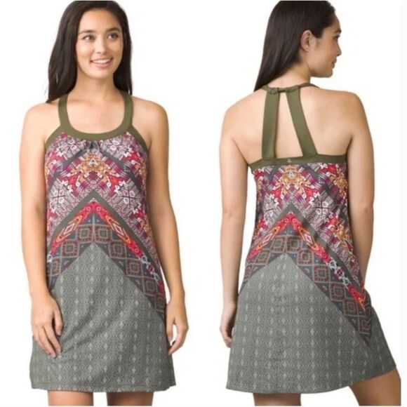 PRANA Cantine Halter Dress Women's L Cargo Marrakesh Olive Green Active Sporty - Picture 1 of 14